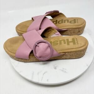 Hush Puppies Size 10 Pink Leather Cork Wedge Slides Crisscross‎ Buckle Comfort
